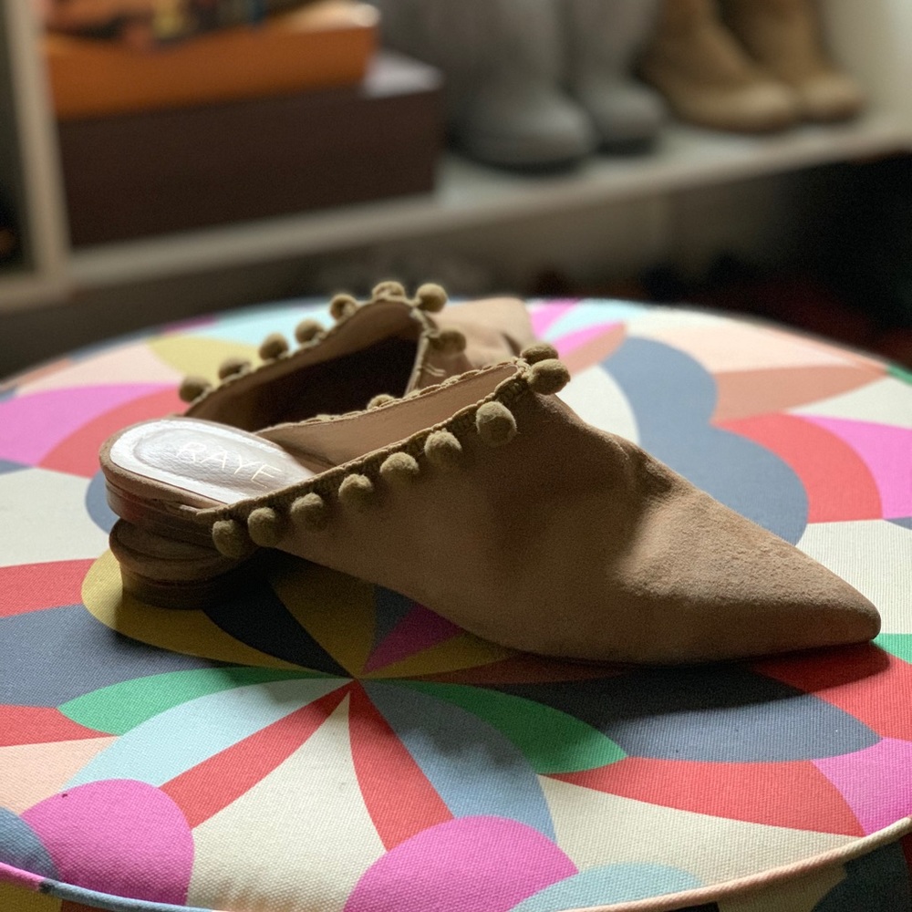 Suede Pom Pom Flats by Raye